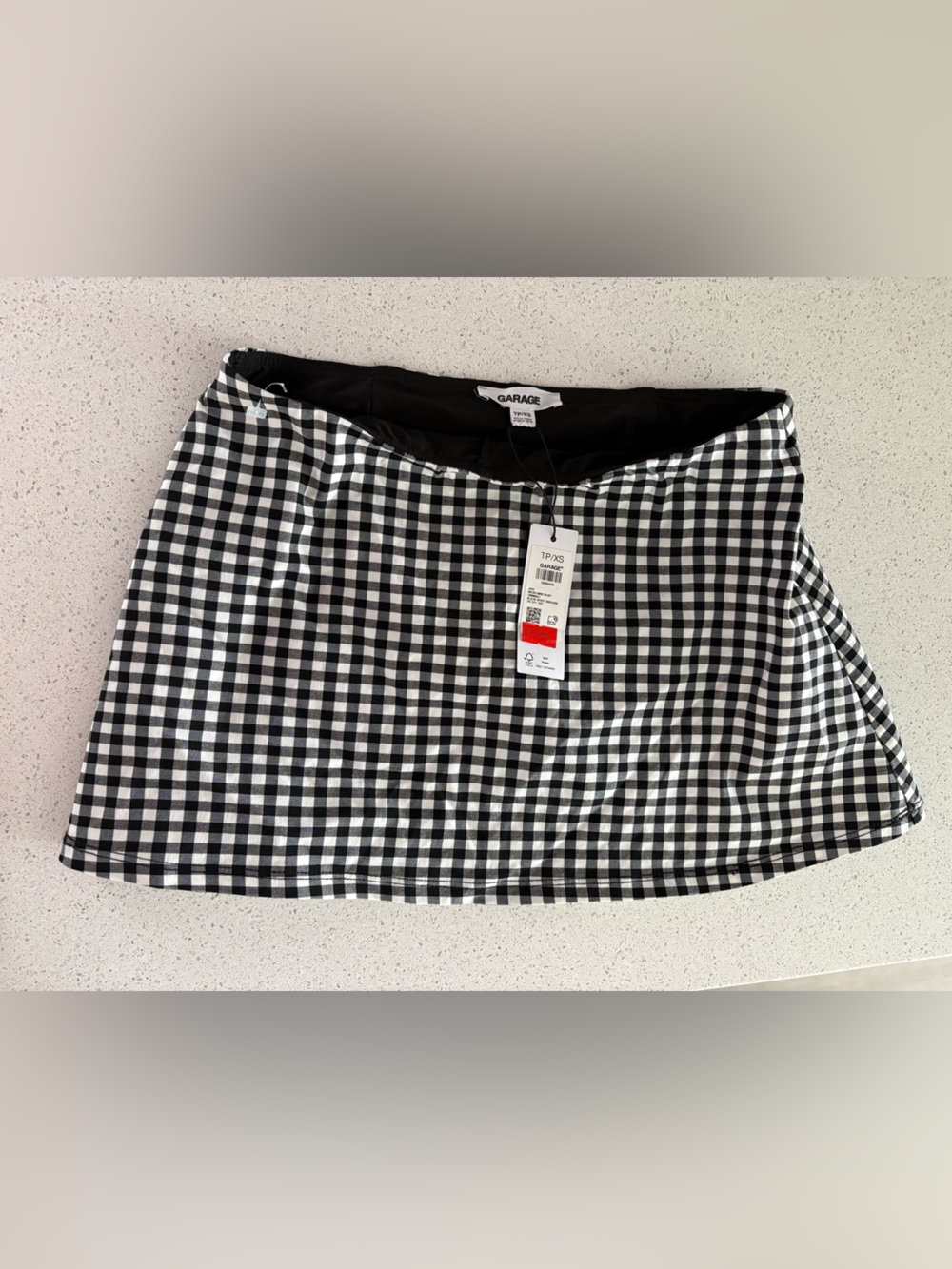 Garage Black and White Gingham A-Line Mini Skirt with shorts